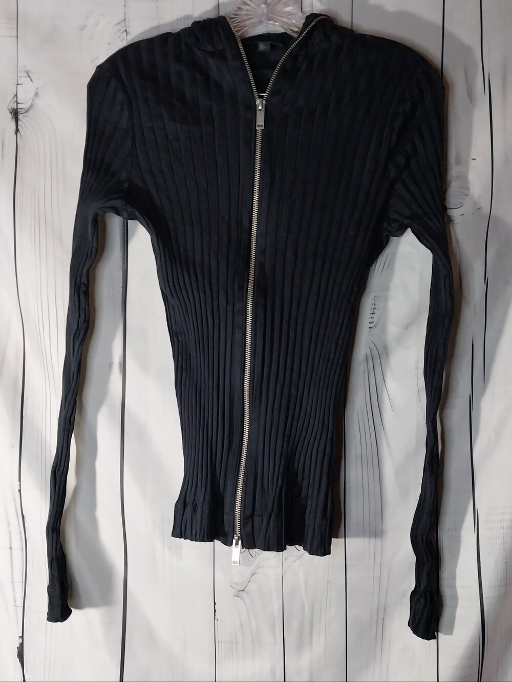 COS Black Ribbed Full Zip Mock Neck Minimalist Quiet Luxury Y2K CyberTop